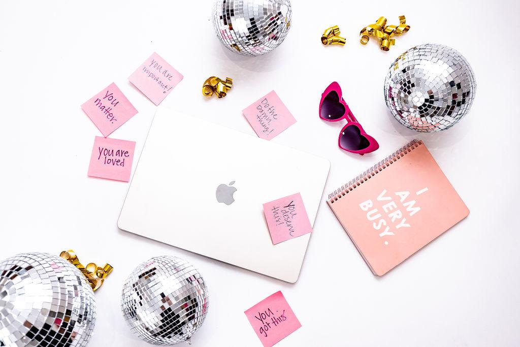 Mindset Nutrition laptop surrounded by words of affirmation